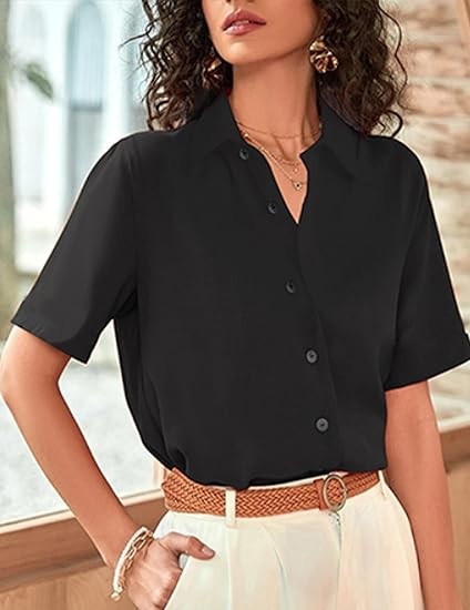 Women's Button Down Shirts Short Sleeve Dress Shirts Basic Business Collared Work Blouses