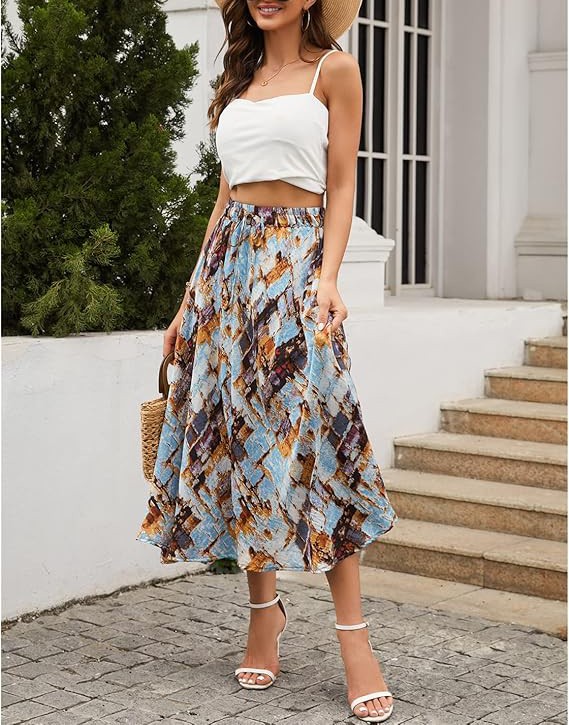 Maxi Skirts for Women with Pockets Long Midi Length Casual Skirt for Beach Party Holiday