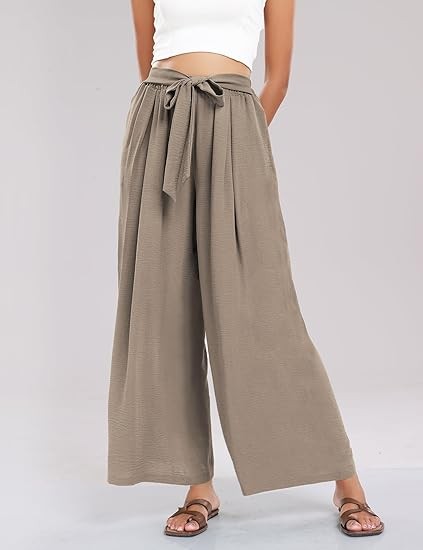 Summe Wide Leg Dress Pants for Women High Waisted Palazzo Casual Work Pants Beach Trousers with Pocket