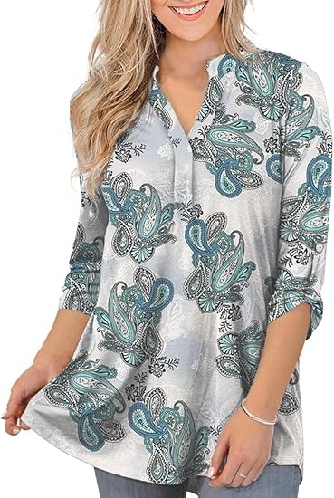 Womens Tops Dressy Casual 3/4 Sleeve Shirts Tunic Blouses Plus Size Tops for Women