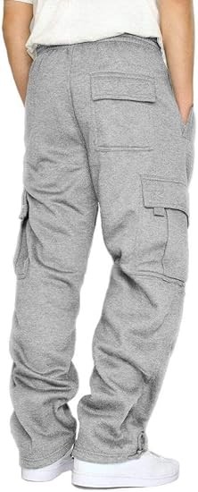Men's Cargo Sweatpants Casual Fleece Joggers Loose Fit Open Bottom Athletic Pants for Men with Pockets