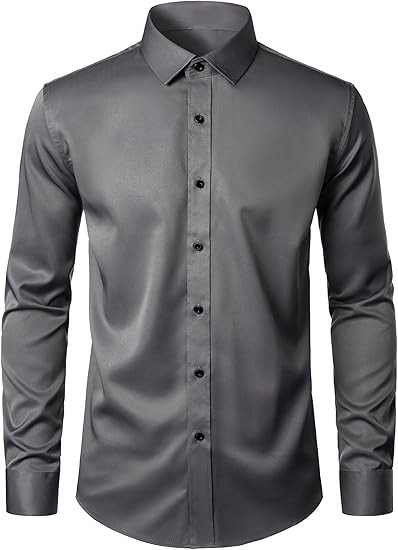 Men's Stretch Wrinkle Free Dress Shirts Formal Wedding Prom Long Sleeve Slim Fit Button Down Shirts