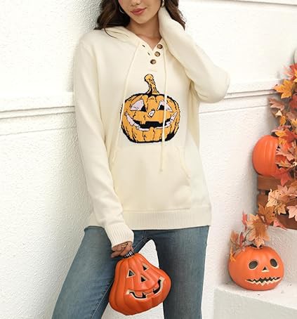 Fall Womens Oversized Hoodies Knit V Neck Sweaters Fashion Casual Pullover Tops