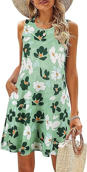 Summer Dresses for Women Beach Floral Tshirt Sundress Casual Pockets Boho Tank Dress
