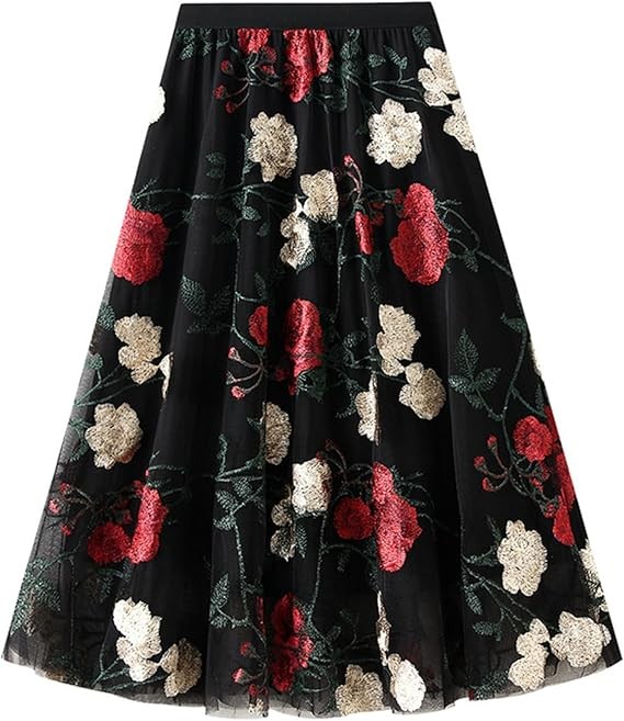 Women's A-Line Fairy Elastic Waist Polyester Spandex Midi Skirt