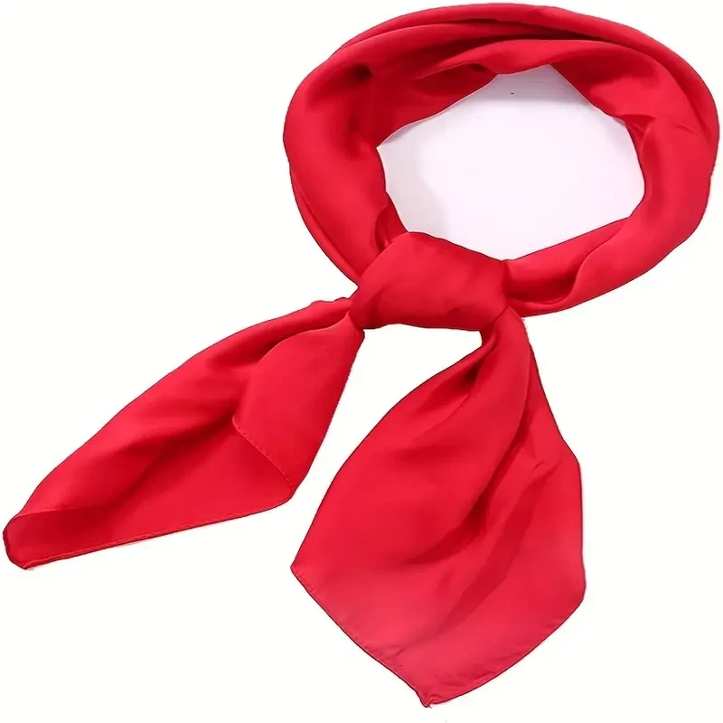 Elegant Red Satin Square Scarf - Imitation Silky Shawl, Neckerchief & Head Wrap for Women