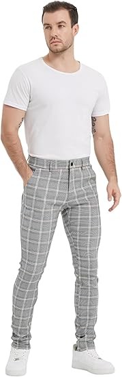 Men's Plaid Pants Skinny Dress Pants for Men Skinny Chino Pants Men