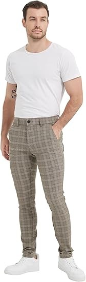 Men's Plaid Pants Skinny Dress Pants for Men Skinny Chino Pants Men