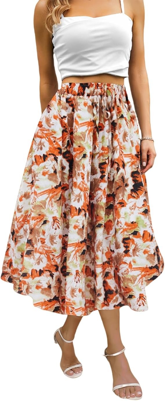 Maxi Skirts for Women with Pockets Long Midi Length Casual Skirt for Beach Party Holiday