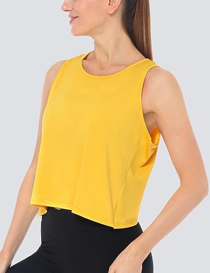 Women's Cropped Workout Tank Tops Open Back Sleeveless Sports Yoga Tops Active Shirts