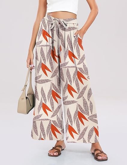 Summe Wide Leg Dress Pants for Women High Waisted Palazzo Casual Work Pants Beach Trousers with Pocket