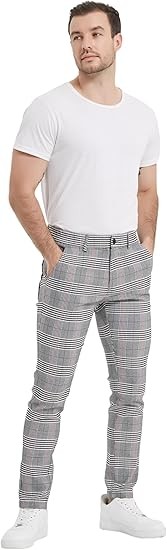 Men's Plaid Pants Skinny Dress Pants for Men Skinny Chino Pants Men