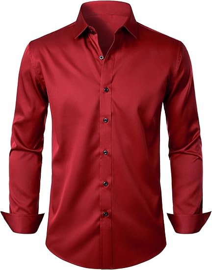 Men's Stretch Wrinkle Free Dress Shirts Formal Wedding Prom Long Sleeve Slim Fit Button Down Shirts