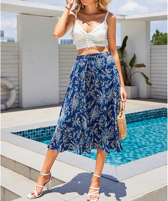 Maxi Skirts for Women with Pockets Long Midi Length Casual Skirt for Beach Party Holiday