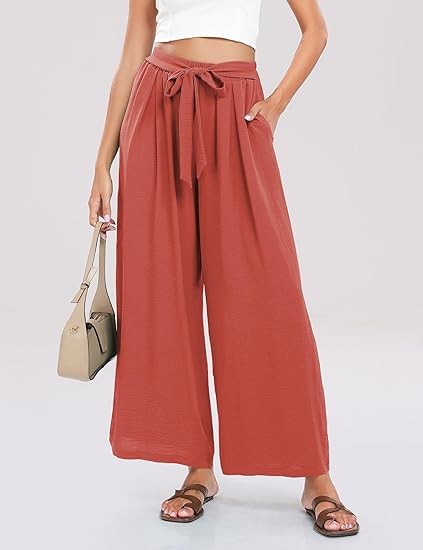 Summe Wide Leg Dress Pants for Women High Waisted Palazzo Casual Work Pants Beach Trousers with Pocket