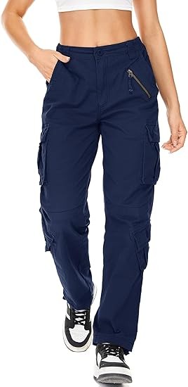 Womens Cargo Army Combat Work Pants with 8 Pockets Casual Cotton Ripstop Construction Pants