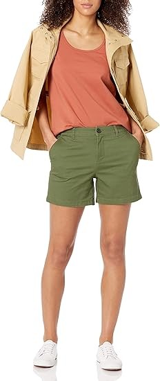 Women's Mid-Rise Slim-Fit 5 Inch Inseam Khaki Short (Available in Straight and Curvy Fits)