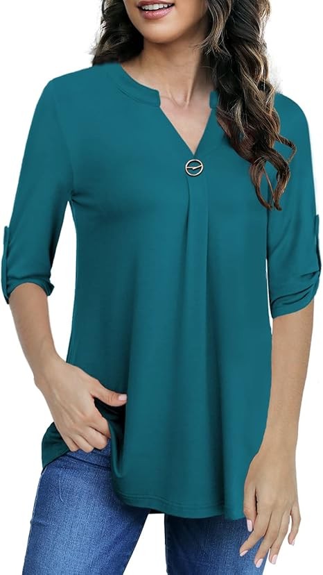 Womens Tops Dressy Casual 3/4 Sleeve Shirts Tunic Blouses Plus Size Tops for Women