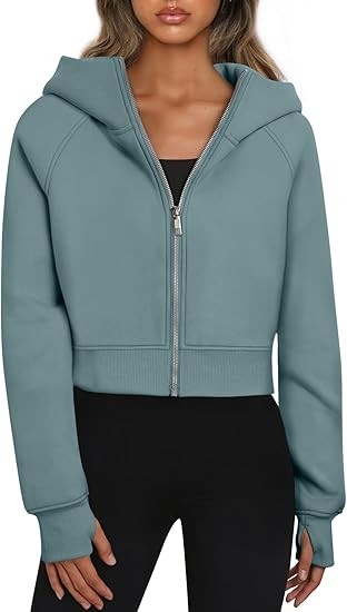 Womens Zip Up Hoodies Jackets Cropped Sweatshirts Fleece Fall Outfits Casual Comfy Y2k Tops Winter Clothes 2032