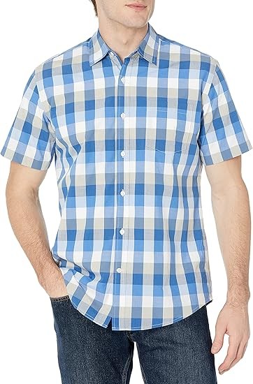 Essentials Men's Regular-Fit Short-Sleeve Poplin Shirt