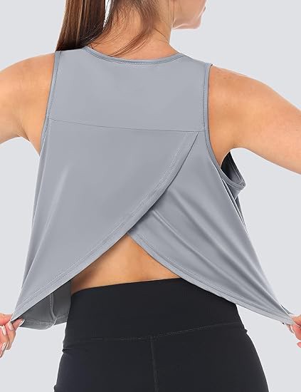 Women's Cropped Workout Tank Tops Open Back Sleeveless Sports Yoga Tops Active Shirts