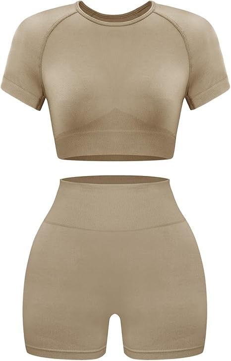 Womens Workout Sets 2 Piece - Seamless Acid Wash Yoga Outfits Shorts and Crop Top Matching Gym Athletic Clothing Set