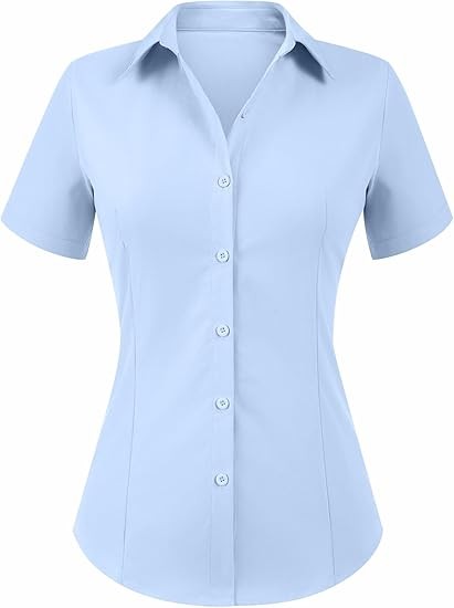 Women's Button Down Shirts Short Sleeve Dress Shirts Basic Business Collared Work Blouses
