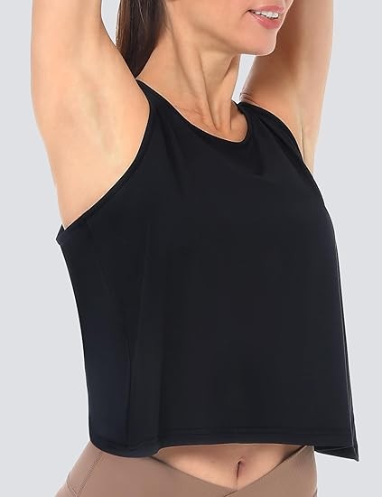 Women's Cropped Workout Tank Tops Open Back Sleeveless Sports Yoga Tops Active Shirts