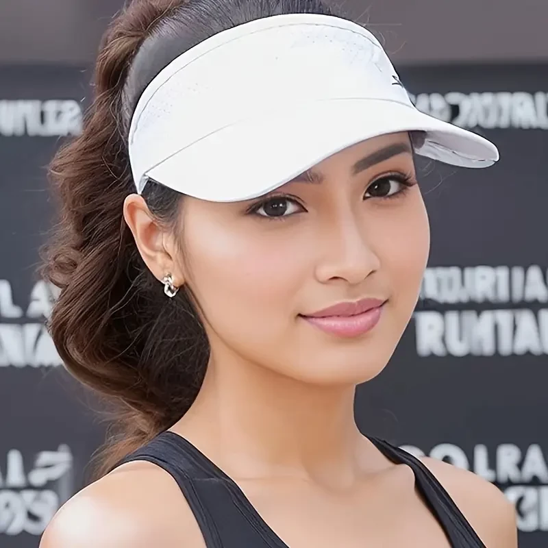 Women's Summer Visor Cap - Breathable Polyester, Open-Top Design for Running & Outdoor Activities, Available in White, Pink, Black, and More