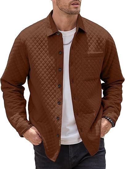 Mens Shacket Long Sleeve Shirt Jacket with Pockets Lightweight Quilted Overshirt