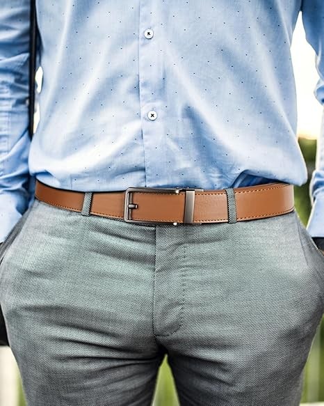 Mens Belt Leather Ratchet 1 3/8'' Belt For Men Gift Dress and Casual with Adjustable Buckle, Trim to Fit