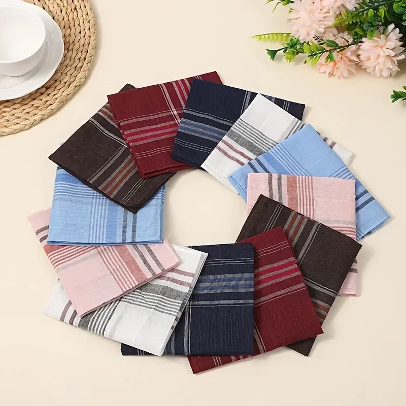 10pcs 5pcs/1pc Classic Vintage Men'S Plaid Handkerchiefs, Elegant Life Accessories, Fashionable Accessories