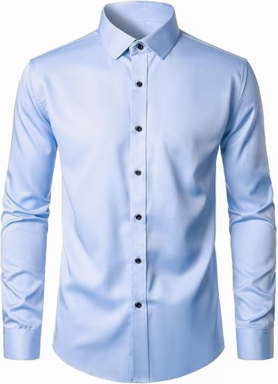 Men's Stretch Wrinkle Free Dress Shirts Formal Wedding Prom Long Sleeve Slim Fit Button Down Shirts