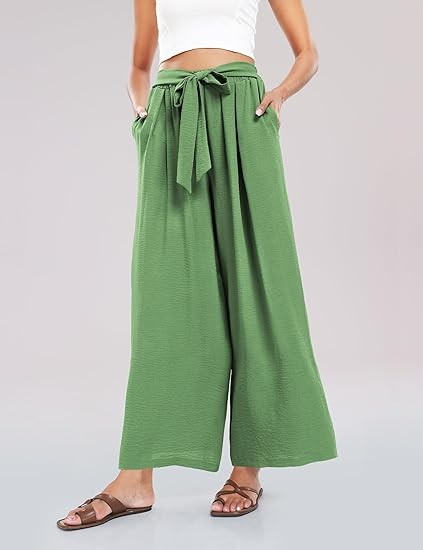 Summe Wide Leg Dress Pants for Women High Waisted Palazzo Casual Work Pants Beach Trousers with Pocket