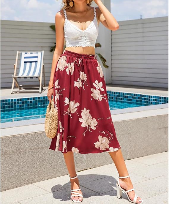 Maxi Skirts for Women with Pockets Long Midi Length Casual Skirt for Beach Party Holiday
