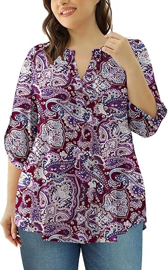 Womens Tops Dressy Casual 3/4 Sleeve Shirts Tunic Blouses Plus Size Tops for Women