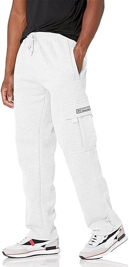 Men's Cargo Sweatpants Casual Fleece Joggers Loose Fit Open Bottom Athletic Pants for Men with Pockets