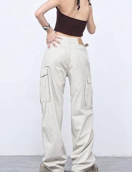 Women Cargo Pants Baggy Y2K Clothing Multi Pockets High Waist Loose Straight Leg Pants Vintage Grunge Aesthetic Clothes