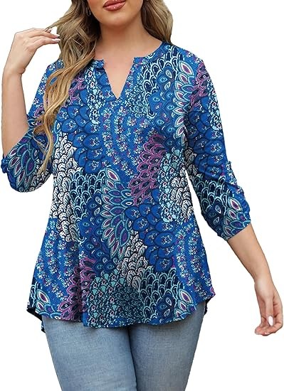 Womens Tops Dressy Casual 3/4 Sleeve Shirts Tunic Blouses Plus Size Tops for Women