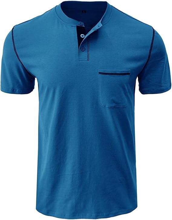 Men's Henley Shirt Lightweight Short Sleeve T-Shirt Casual Stylish Button Cotton Shirt