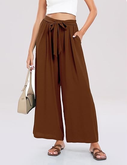 Summe Wide Leg Dress Pants for Women High Waisted Palazzo Casual Work Pants Beach Trousers with Pocket