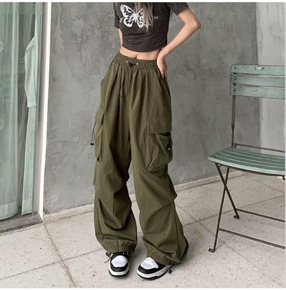 Women Cargo Pants Baggy Y2K Clothing Multi Pockets High Waist Loose Straight Leg Pants Vintage Grunge Aesthetic Clothes