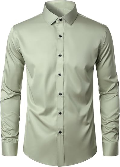 Men's Stretch Wrinkle Free Dress Shirts Formal Wedding Prom Long Sleeve Slim Fit Button Down Shirts