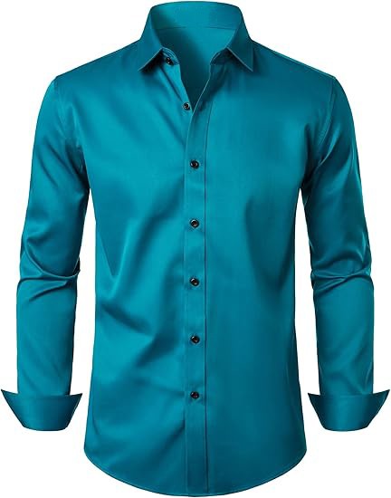 Men's Stretch Wrinkle Free Dress Shirts Formal Wedding Prom Long Sleeve Slim Fit Button Down Shirts