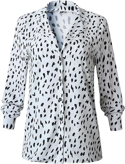 Women Pattern Print Button Down Blouse Top Long Sleeve Work Business Shirt