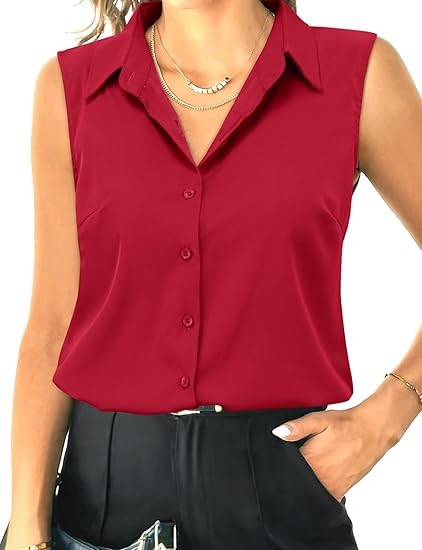 Womens Sleeveless Button Down Shirt Tops V Neck Business Casual Collared Blouses Tank Top