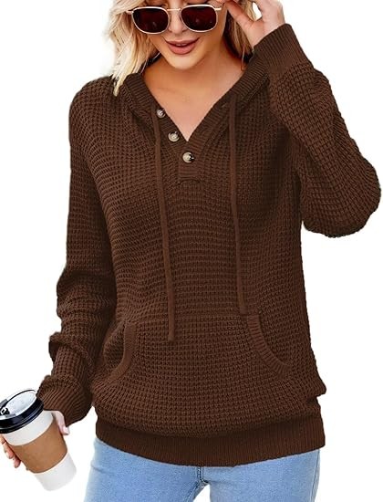 Fall Womens Oversized Hoodies Knit V Neck Sweaters Fashion Casual Pullover Tops