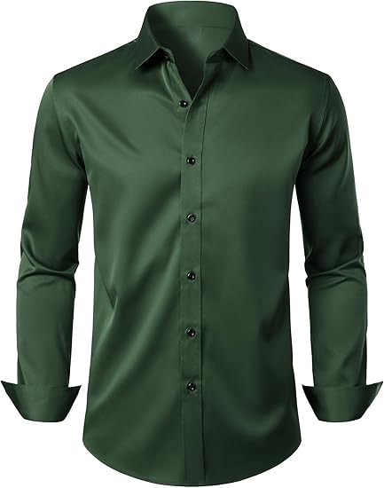 Men's Stretch Wrinkle Free Dress Shirts Formal Wedding Prom Long Sleeve Slim Fit Button Down Shirts