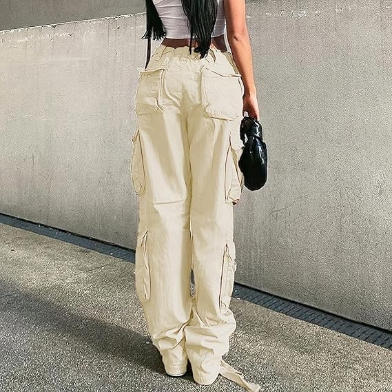 Women's High Rise Straight Leg Y2K Streetwear Cargo Pants Baggy Boyfriend Pants with Pocket