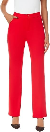 Women's Stretchy Straight Leg Dress Work Pants Business Office Casual Slacks with Pockets